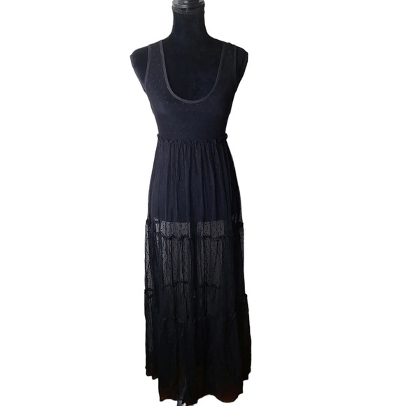 NEW Show Me Your Mumu Black XS Sheer Sleeveless Swiss Dot Maxi Dress Ruffles - Picture 2 of 15